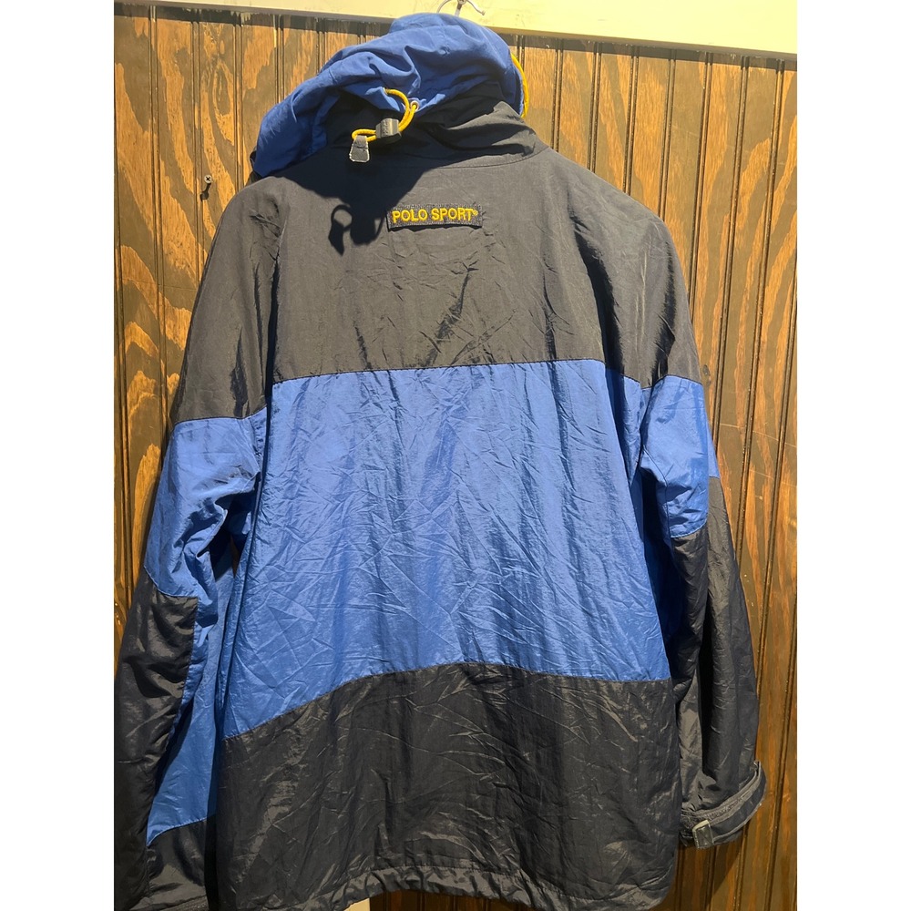 Vintage Polo Sport Ralph Lauren Hooded Windbreaker Jacket Blue Black XL - Picture 2 of 3